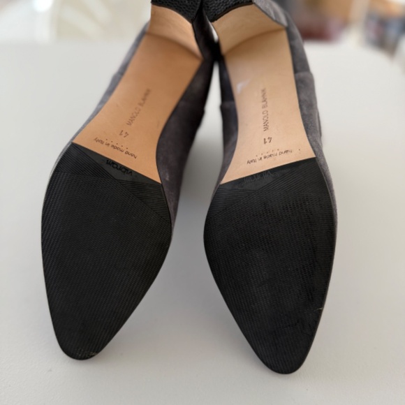 Manolo Blahnik Grey Slouchy Leather Ankle Boots - Picture 6 of 8